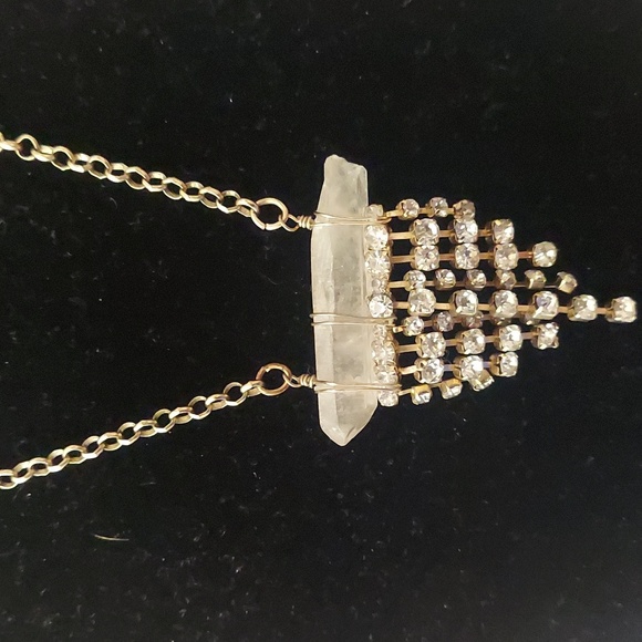 Handcrafted Crystal fringe rhinestone Rolo Brass chain Link long Boho Necklace - Picture 4 of 8